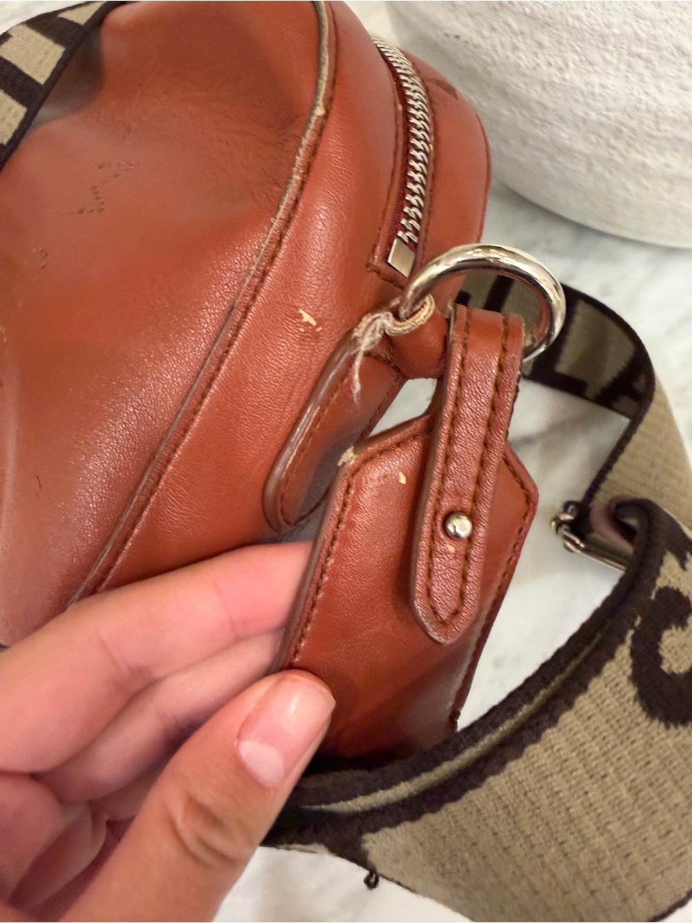 Stella McCartney Cognac Faux-Leather Crossbody with Branded Canvas Strap - Picture 4 of 4